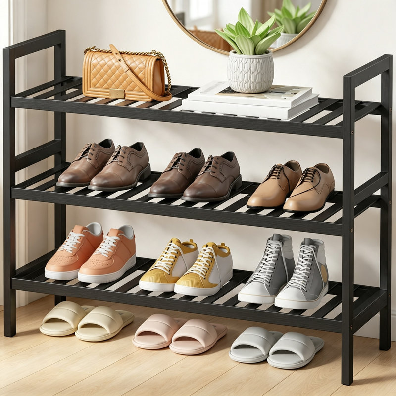 9 Pair Shoe Rack, Black