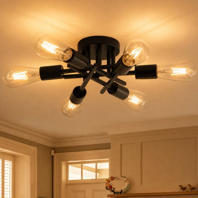 Zamiah 6-Light Industrial Black Finish Dimmable Semi-Flush Mount Light