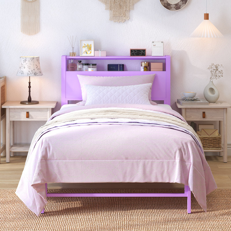 Jesselynn Twin Beds With Bookcase Storage, Purple