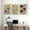 Plantes et fleurs, motif floral avec couleurs vives et feuilles vertes, ensemble de 3 impressions sur toile