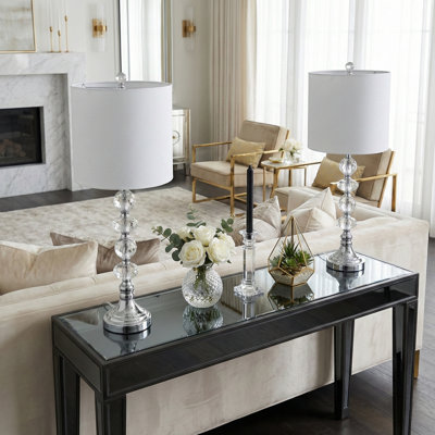 Elegant Crystal Glass Metal Table Lamp for Bedroom Bedside Lighting - Desk Small Accent Lamp for Living Room - Set of 2, 28", Silver & White