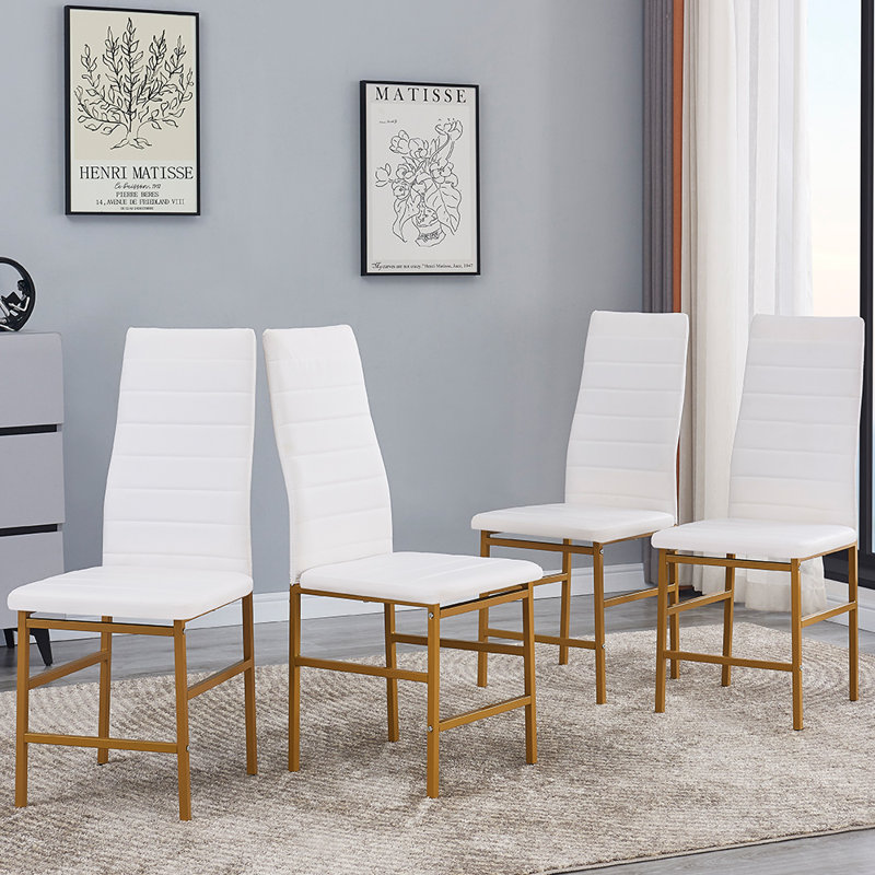 Aireona 45cm H Upholstered Metal Parsons Chair, Gold, White