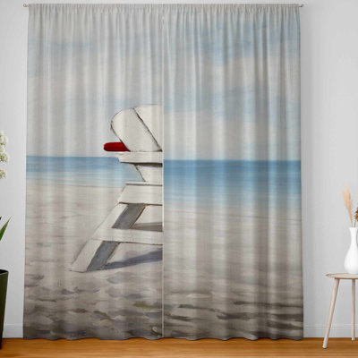 White Beach Chair Blackout Window Curtain Pair - Home Decor