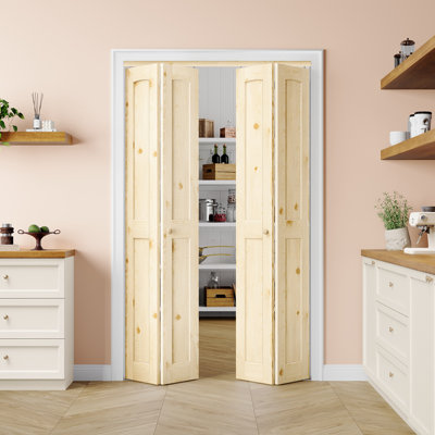 Double Bi-Fold Closet Door 48" x 80" 2-Panel Pine Wood With Arched Style Interior Bi-fold Door, Natural Texture & Warm Touch with Long-Lived Installation Hardware Kit (Idea for Closet,Pantry,Laundry,living rooms & bathrooms)
