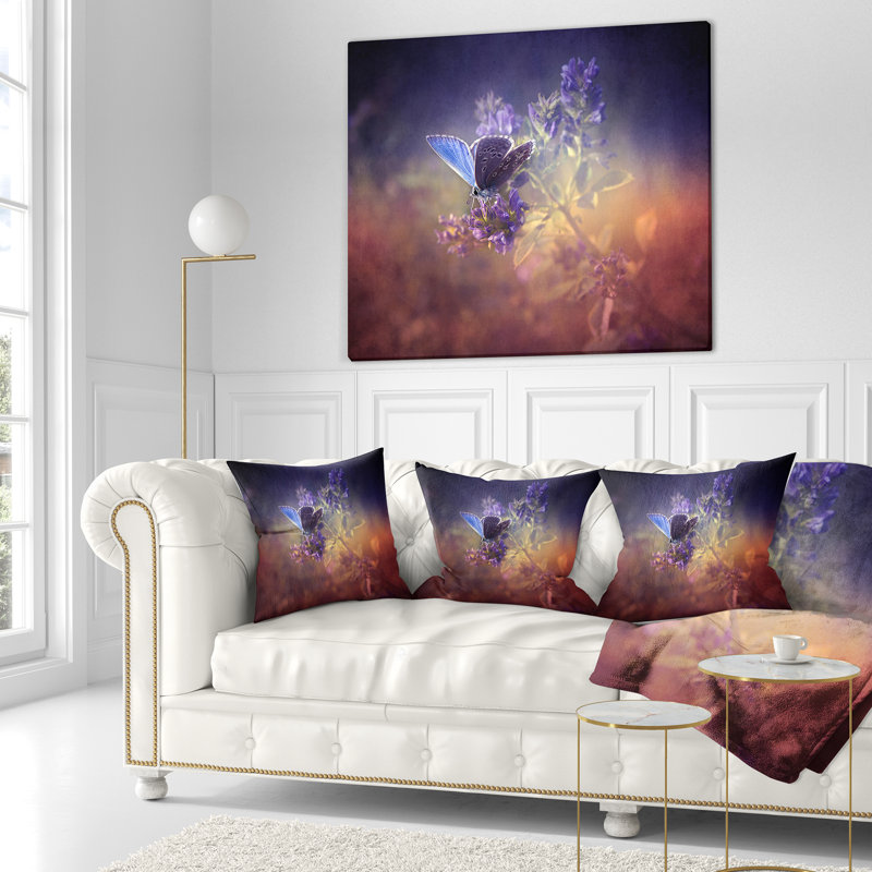 Papillon rétro - coussin à imprimé floral, 16 po x 1 po, Coussin décoratif