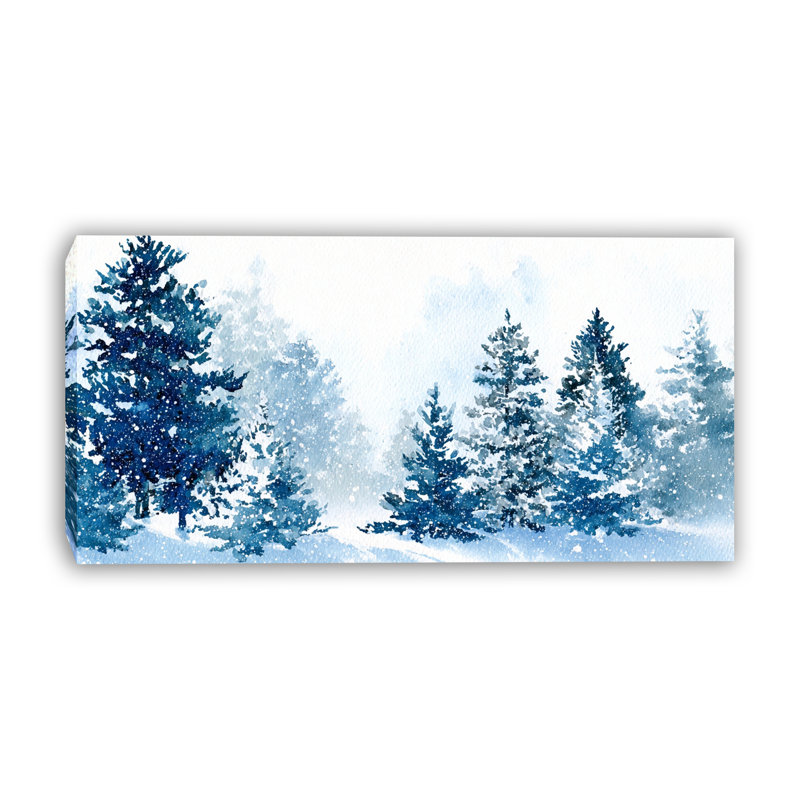 «Blue Pine Snowfall», art mural sur toile tendue, 24 po x 48 po