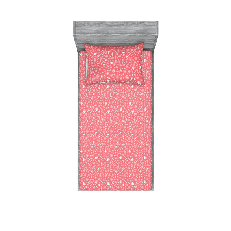 Ambesonne Fitted Sheet & Shams, Twin Sheet Set with 1 Pillowcase, Coral/White Geometric