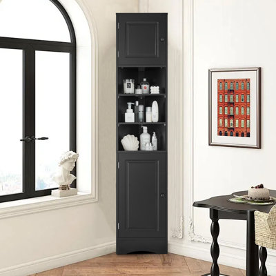 Multi Functional Corner Cabinet With Two Doors And Adjustable Shelves