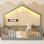 Lit simple au sol avec rails à haute sécurité, lit Montessori en bois avec éclairage à DEL intégré pour enfants, lit d'enfant à profil bas pour un sommeil autonome, gris