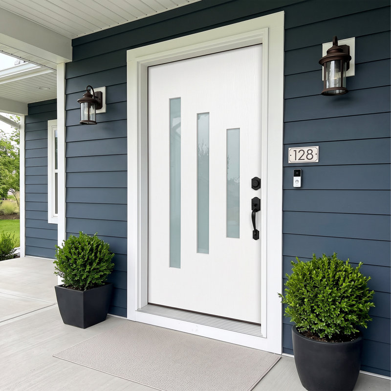 36" x 80" 3-Lite Fiberglass Front Entry Door with Door Frame Inswing Exterior Door with Frosted Glass, 4-9/16" Jamb, Right Hand/Left Hand, Handle Not Included
