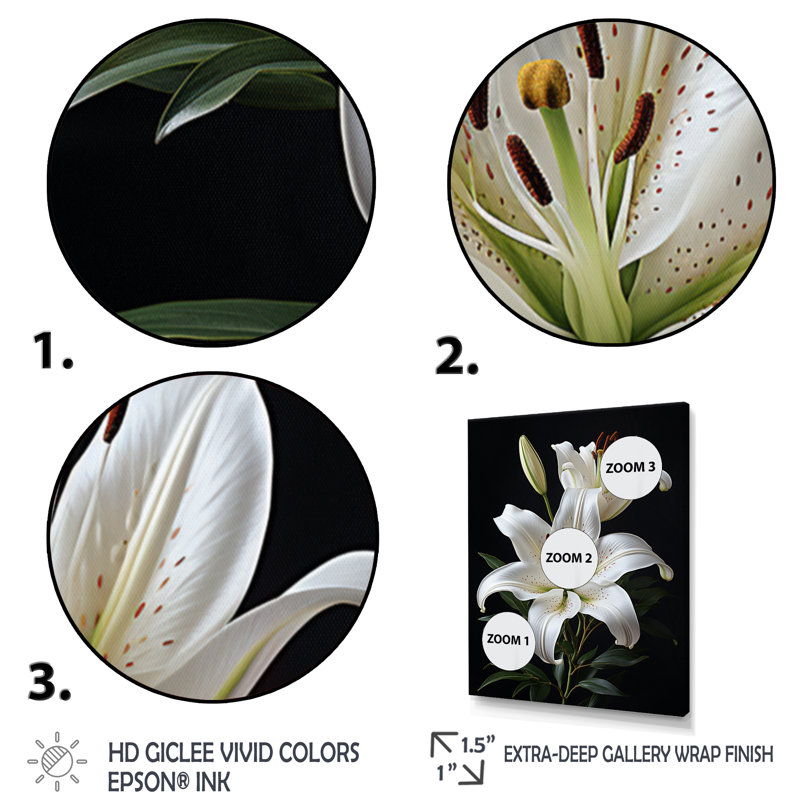Black White Lily Exquisite II - Print, 32" H x 24" W x 1" D, Gold Floater Framed
