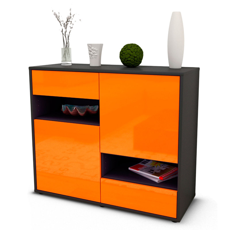 Ramsel 92cm Sideboard, Anthracite/High-gloss orange