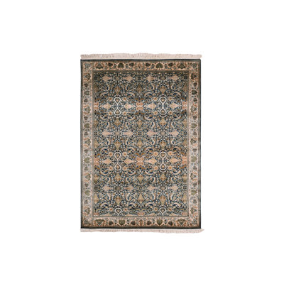 4'1"x6' Graphite Blue Pure Silk 400 KPSI Hand Knotted All Over Design Rug 4C022340CE6F4DB5975D9E30C6066D95
