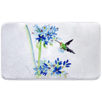 Hummingbird & Blue Flowers Bath Mat