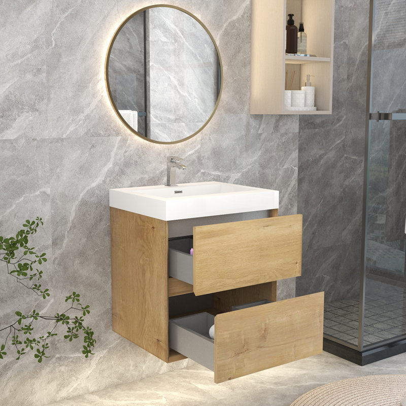 23.4'' Single Bathroom Vanity with Acrylic Top, Oak