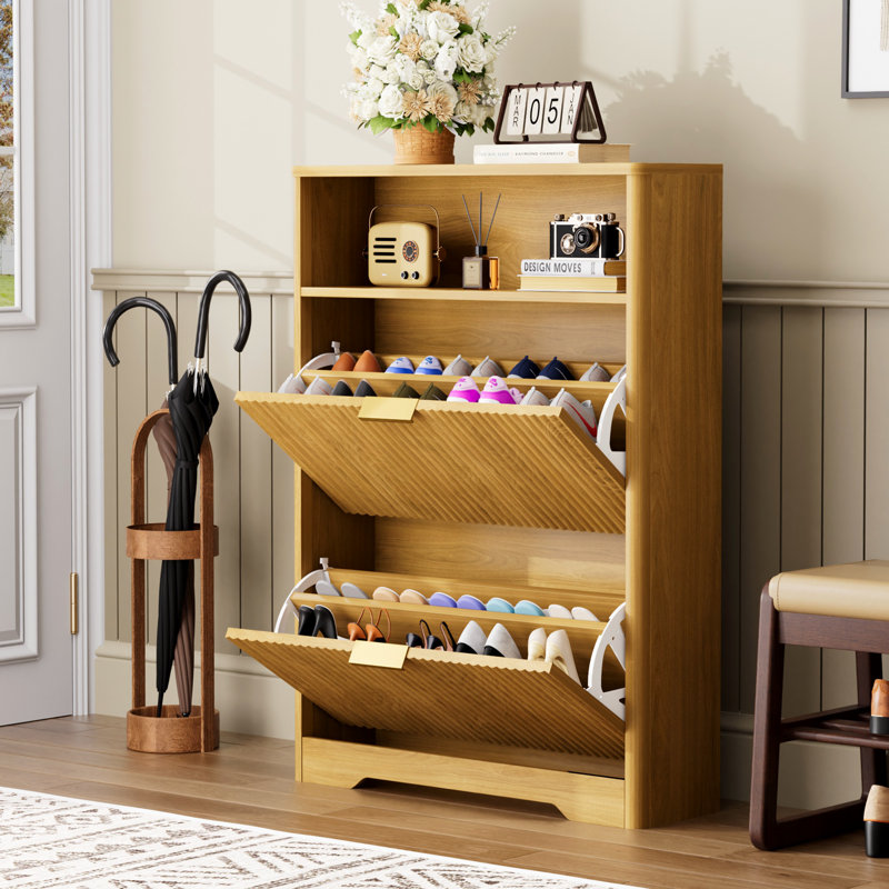 Shoes Storage Cabinet with 2 Flip Drawers, Natural