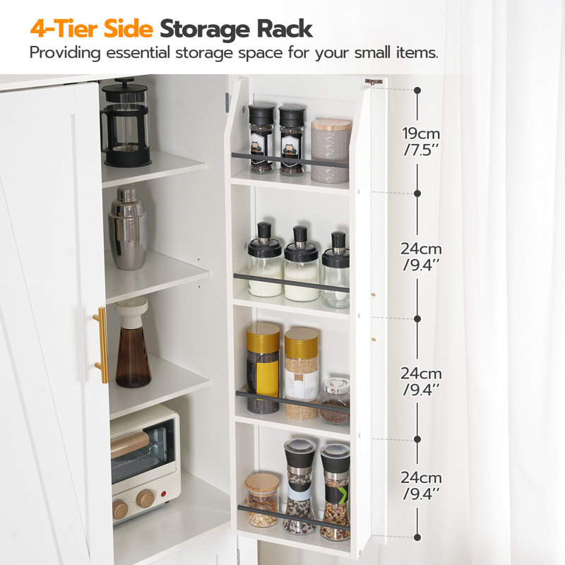 Armoire de rangement pour garde-manger de 69,7 po avec 8 tablettes réglables Rahn, Blanc