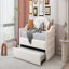 Lit de jour simple capitonné et rembourré avec couchette, canapé-lit en velours avec ports USB et ports de charge de type C, aucun sommier nécessaire, beige