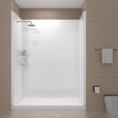 5-Piece Shower Wall Panel & Shower Base, 60''W x 77.25'' x H 32.25'' D Composite Shower Wall Panel Surround Solid Surface Shower & Shower Bases, Surround, Quick Install, Cuttable