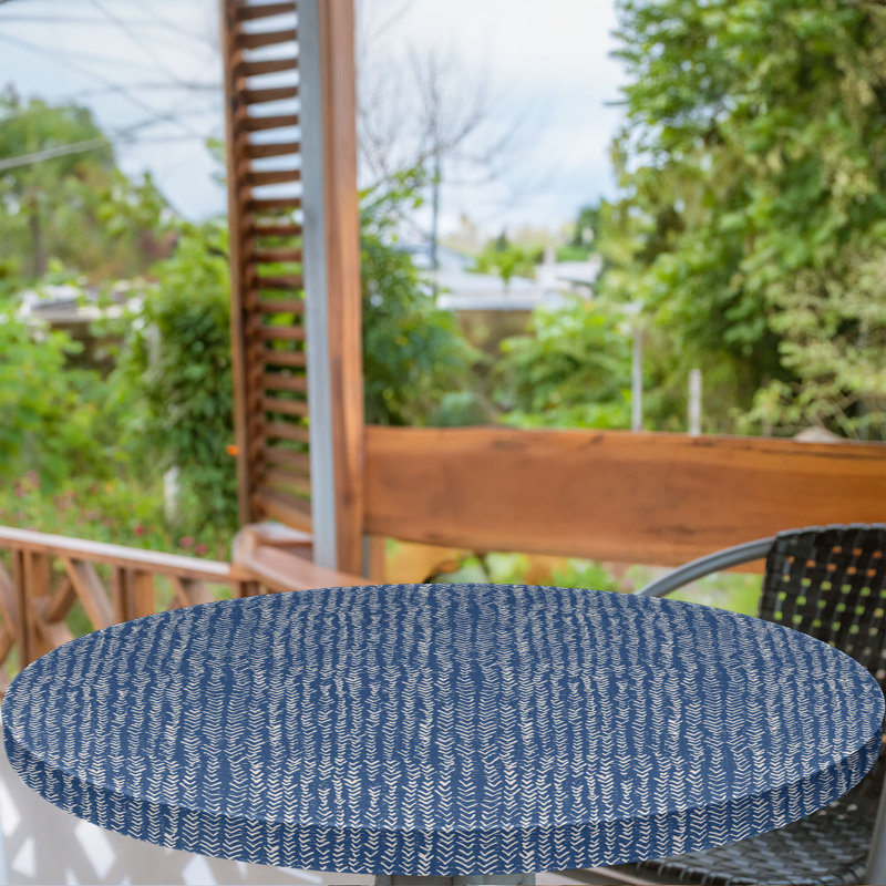 Ambesonne Blue Pattern Fitted Round Tablecloth Eggshell, 64.17" Round