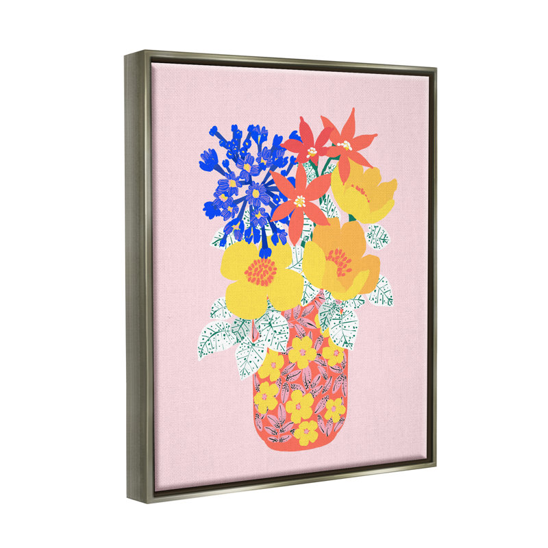 Fleurs modernes à motifs par Pragya Kothari - reproduction sur toile flottante, Cadre flottant gris lustré