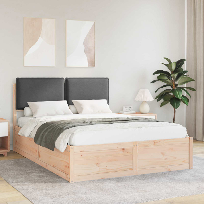 Solid Wood Bed Frame, European Double (140 x 200 cm), Natural/Dark Grey