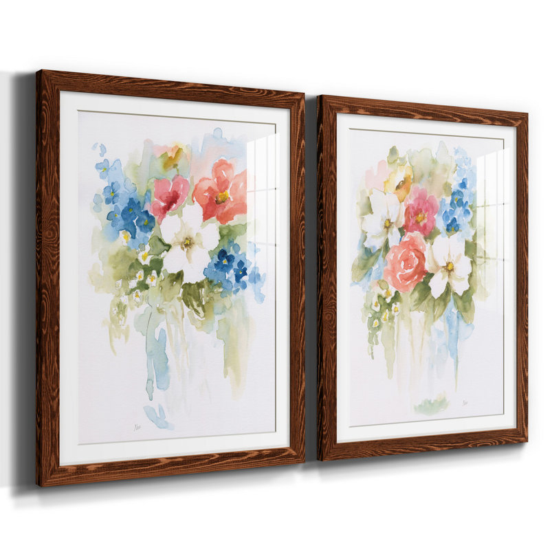 «Spring Medley I», ensemble de 2 reproductions d'art encadrées, Papier avec cadre érable, Blanc, H 20 po x l 17 po x P 1 po
