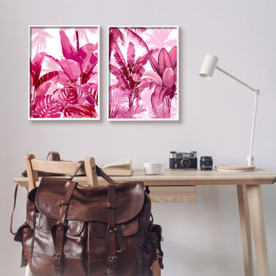 «Pink Palm Tree Leaves», impression sur bois 2 pièces