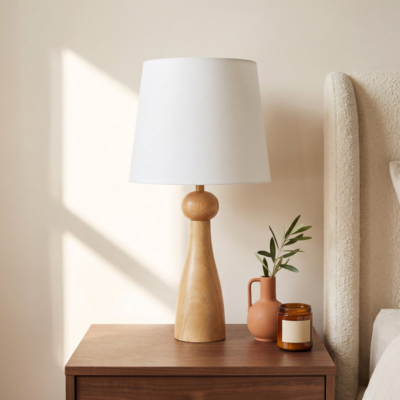 Amrita Reyer Solid Wood Table Lamp, Beige