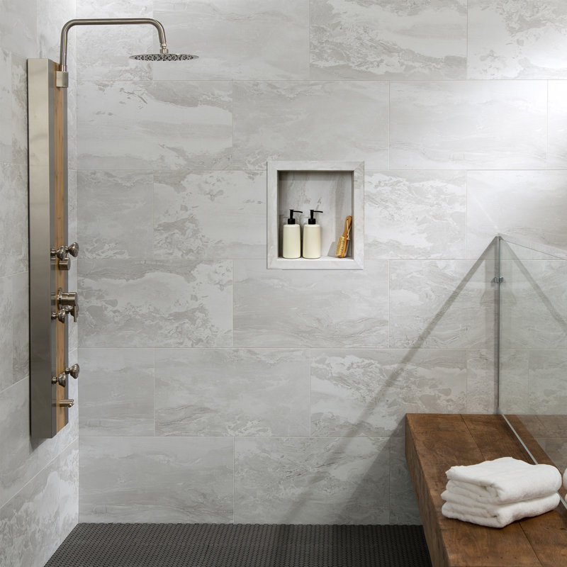 Niche de douche imperméable en vinyle 17,5 po x 15,5 po Palisade, Étain glacé / fjords urbain