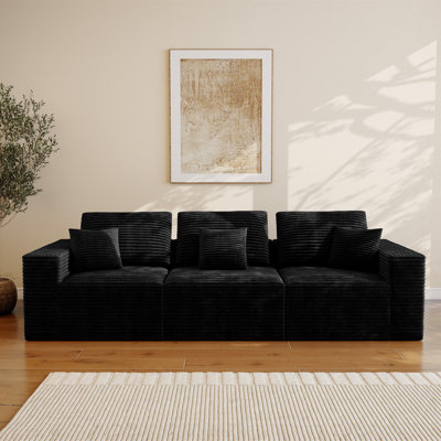 Abdou 106.2" Compression Long Sofa, Corduroy Cloud Couch, Black