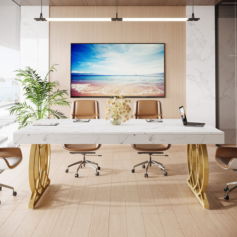 5 Ft Rectangle Conference Table For 4 To 6, White/Gold