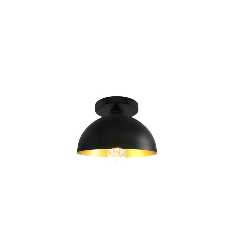 Elia Dome Semi-Flush - 1-Light - Carbon with Champagne Gold Interior, Matte Black