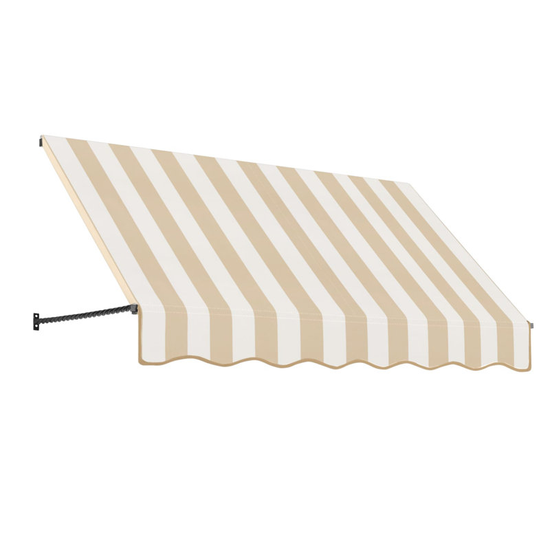 Awntech Santa Fe Acrylic Fabric Fixed Awning with Iron Rope Arms, Linen/White Stripe, 31" H x 100.5" W x 24" D