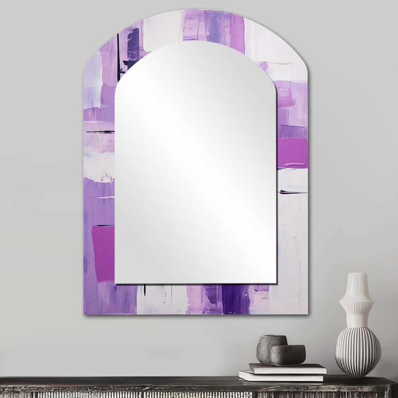Tachisme Purple Cubism Brush 3 - Abstract Arch Decorative Mirror On Metal, 34 po x 25 po