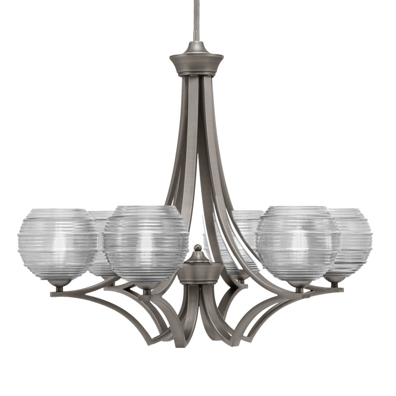 Lustre suspendu 6 lumières Zilo avec verre transparent nervuré 6 po Zilo, Graphite