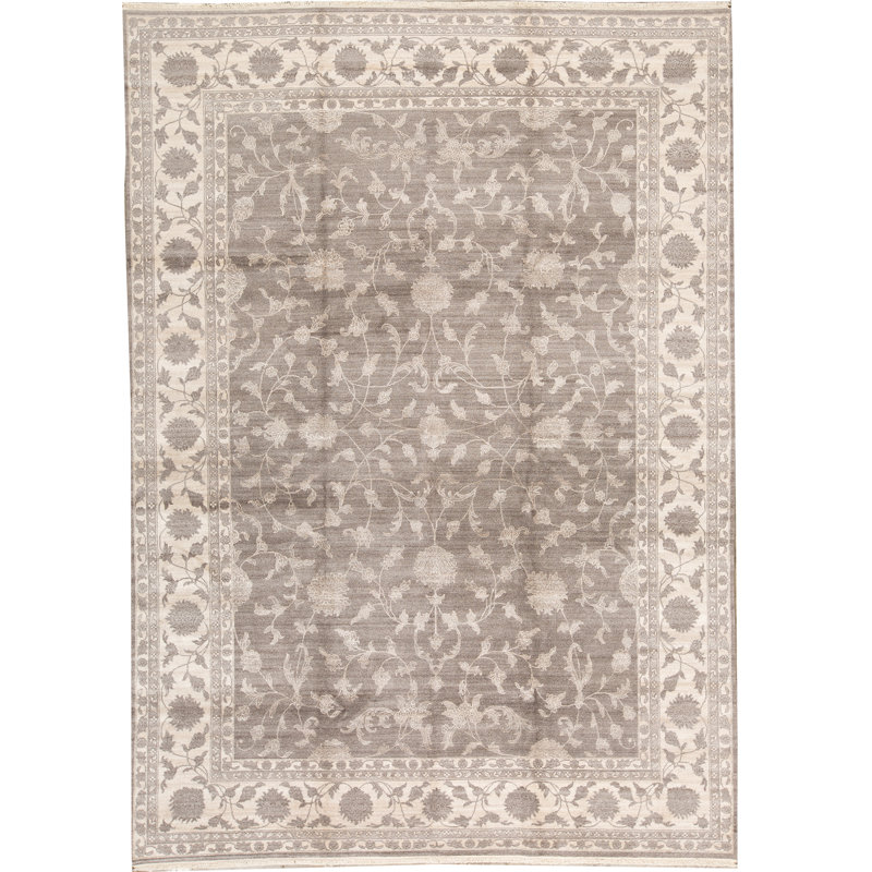 Tapis gris et beige noué à la main de haute qualité