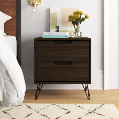 Rockefeller 20" Mid-Century Modern 2-Drawer Nightstand in Chestnut Brown