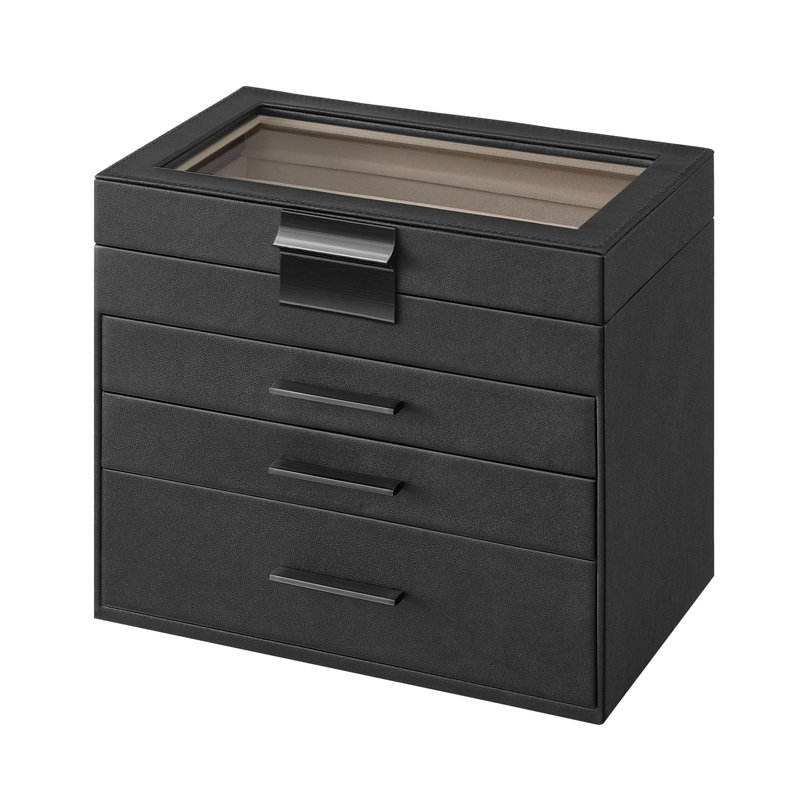 Wood Jewellery Box +, Black/Silver
