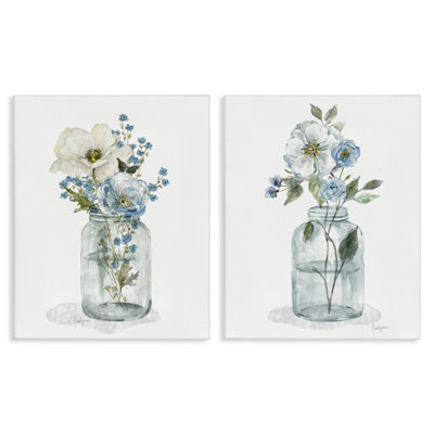 Dainty Flowers in Jar 2 PC Canvas Wall Art Set by Livi Finn
