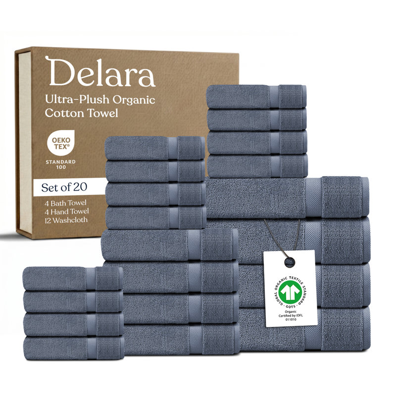 Ensemble de 20 serviettes en coton Delara, Bleu minéral