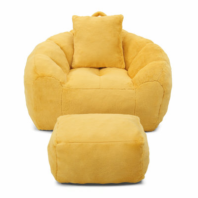 Giant Bean Bag Chair with Footstool, Oversized Faux Fur Shell-Shaped Sofa for Comfort and Style in Any Room