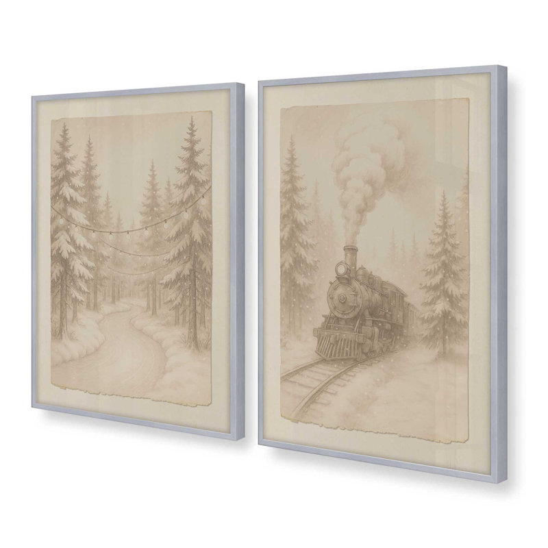 «Snowfall Sketches», ensemble de 2 reproductions d'art, H 15,5 po x l 25 po, Chrome poli