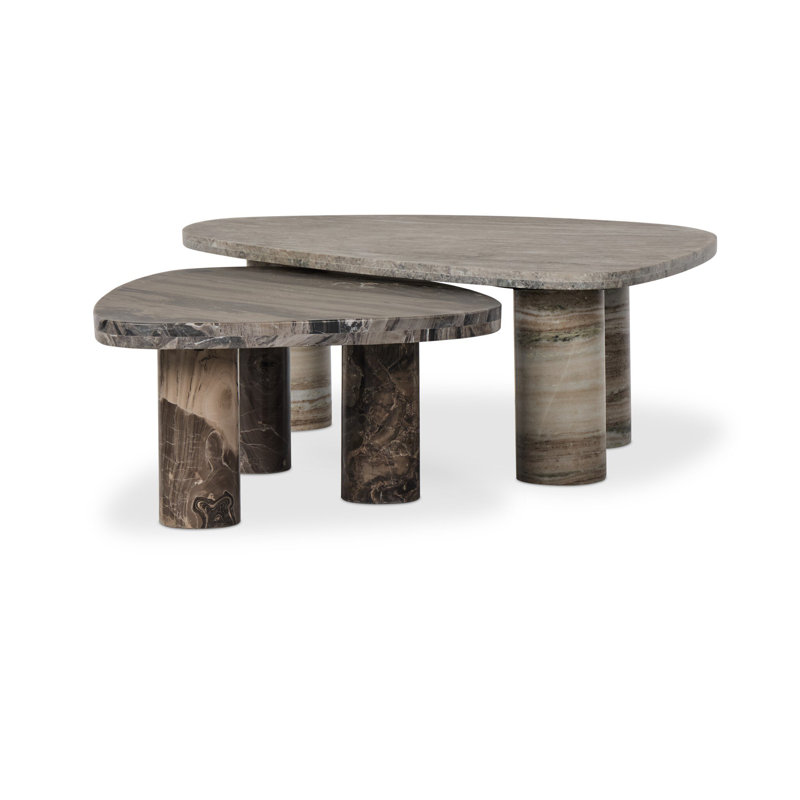 Zion Coffee Table Set-Antique White Marble, Antique White Marble/Rocky Brown Marble, White/Brown