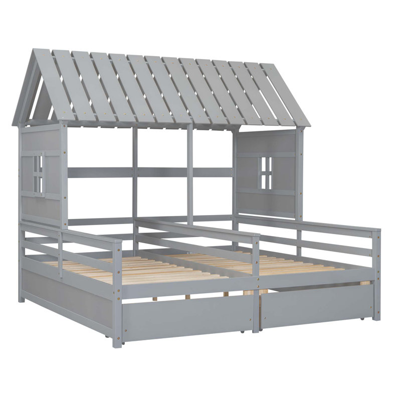 Jindalee Solid Wood Shared Twin Storage Bed, Grey