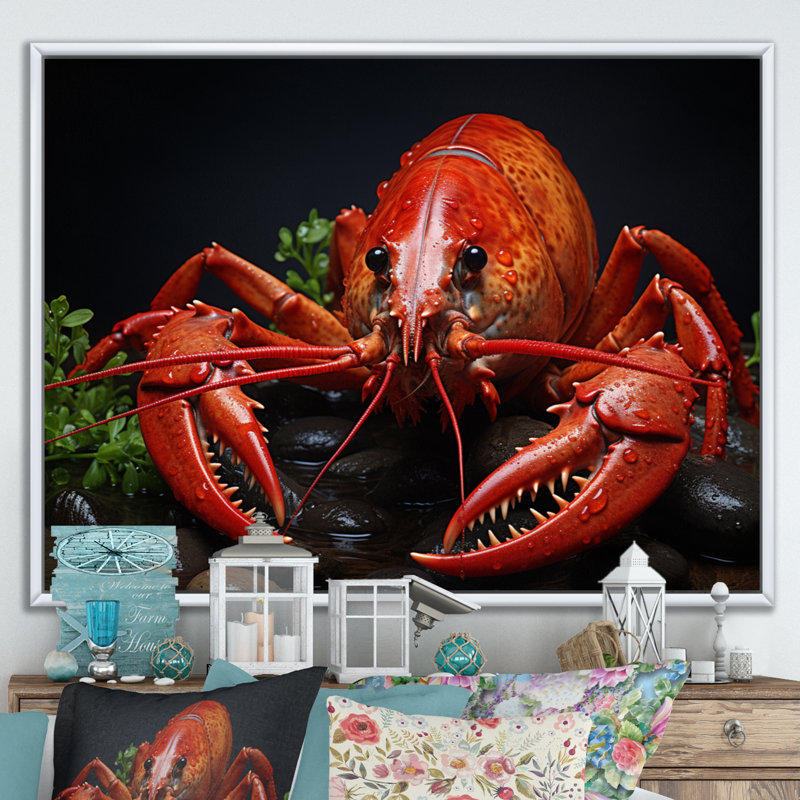 Crayfish Selfie II - Animals Wall Art Living Room, H 24 po x l 32 po x P 1 po, Cadre flottant blanc