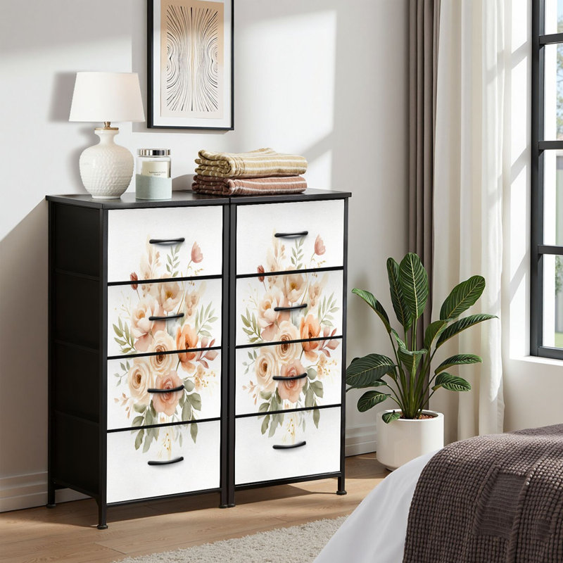 4 Drawer Dresser for Bedroom, Narrow Chest of Drawers, Wooden Top and Study Iron Frame 18"x37.5"-(WxH)