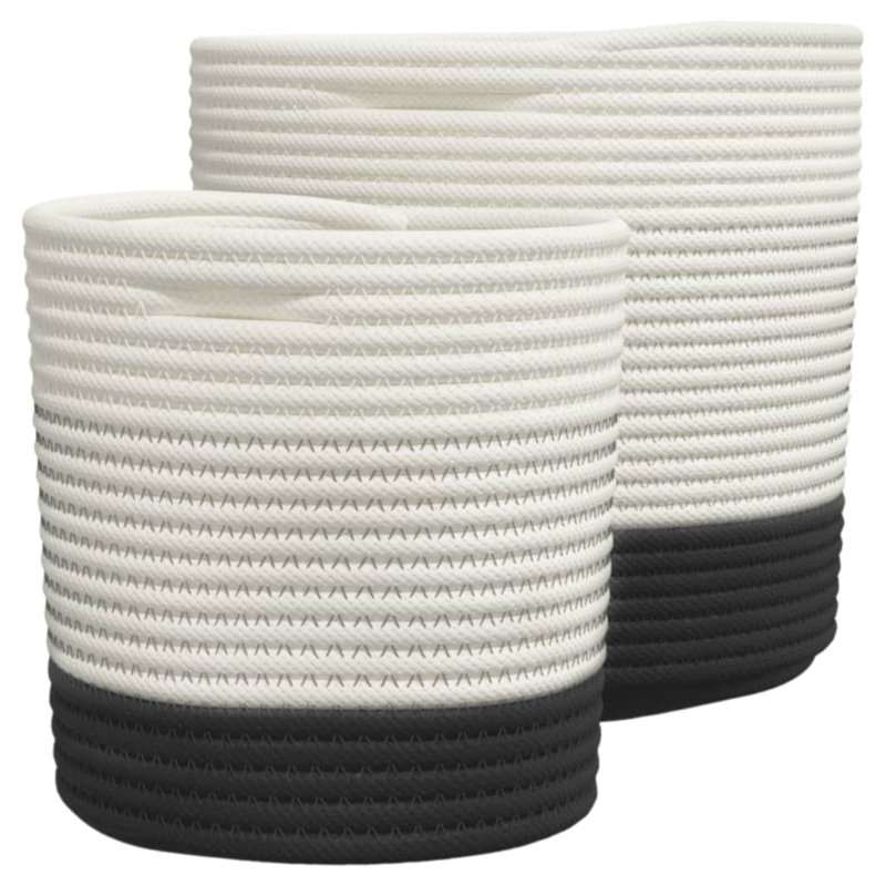 Grand panier de rangement vidaXL 100% coton blanc et noir pliable