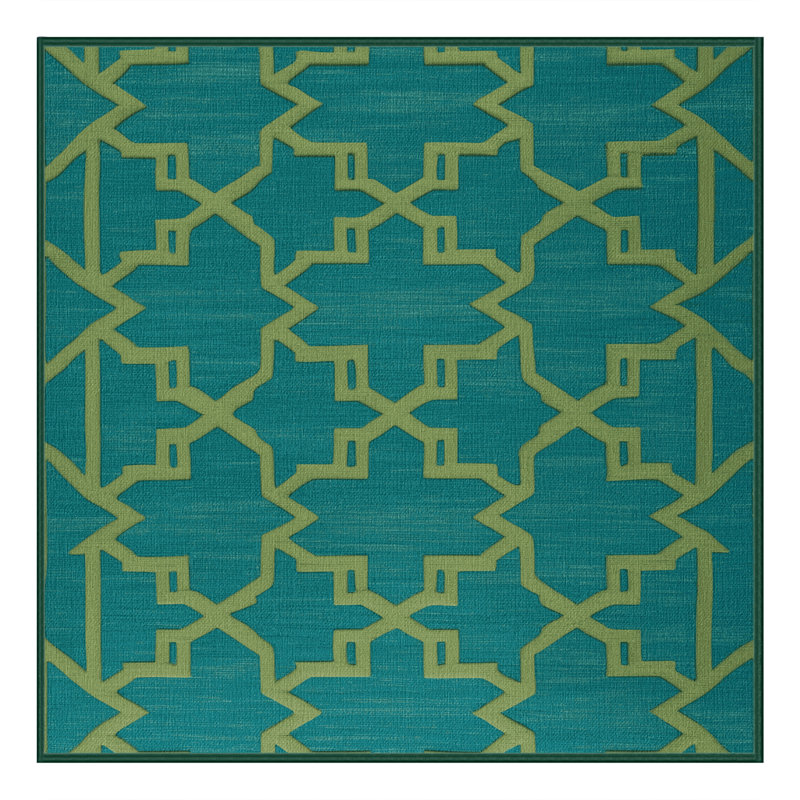 Machine Washable Trellis Green Area Rug, Square 8'