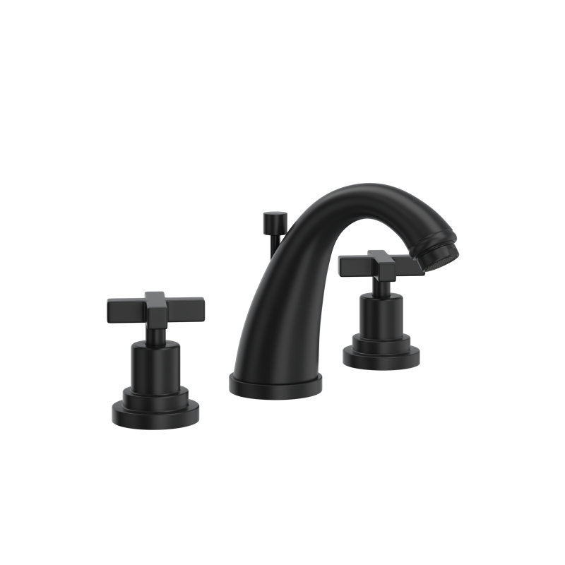 Lombardia Widespread Lavatory Faucet With C-Spout, Matte Black, Cross Handle
